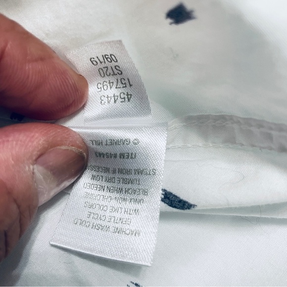 Garnet Hill 100% Organic Pima Cotton White Black Relaxed Shirt Size 10 - Picture 7 of 9